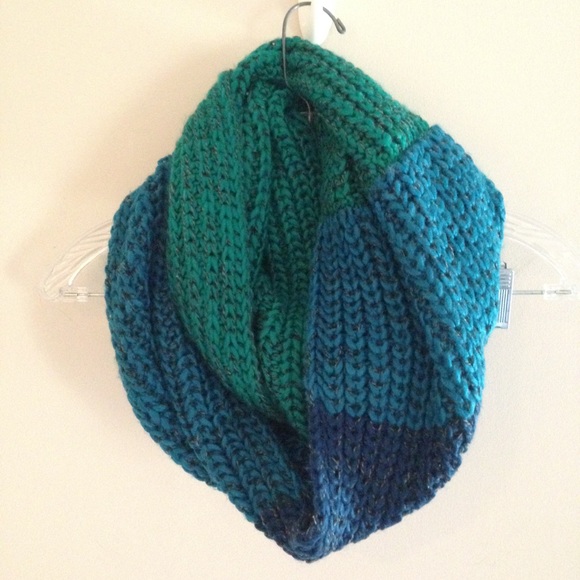 Blue and Green Striped Knit Circle Scarf - Picture 2 of 6